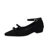 Sapatos Mary Jane Estilo Hepburn Pele de Ovelha Virada 2022 Primavera Laço Duplo Fivela de Uma Tira Sapatos Totalmente em Couro para Mulheres