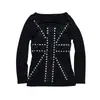 Moda Gótica de Primavera e Outono Gola Redonda Cintura Marcada Estiloso Estilo Punk Base de Camiseta Embelezada com Tachas Comércio Exterior Transfronteiriço Camiseta de Manga Longa