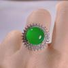 Atacado do Fabricante Anel Grande Redondo de Calcedônia Verde Gelo de Alta Qualidade Banhado a Prata com Incrustações, Anel Feminino de Ágata Verde Estilo Elegante Joia