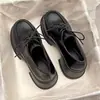 Zapatos Pequeños de Cuero de Suela Gruesa Negros para Mujer Primavera y Verano Aumentadores de Altura Zapatos Mary Jane de Tacón Grueso Pantuflas Punta Redonda con Cordones de Tacón Alto Zapatos Lefu