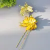 Adorno de Cabeça para Noiva com Design de Dragão e Fênix, Grampo de Cabelo Dourado com Peônia, Vestido Tradicional de Alta Qualidade, Acessório de Cabelo para Casamento Cheongsam Amarelo