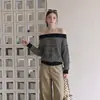 Novidade de primavera: Top de malha elegante estilo coreano, super modelador, com listras diagonais, de um ombro só 0042