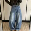 Foto Real 2026 Outono Novo Vintage Lavado Perna Curva Perna Larga Jeans Feminino Cintura Alta Calça Comprida Estilo Napoleão