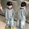 Estilo Coreano Camada Base de Lã Color Block Patchwork para Meninos Outono Inverno Camiseta de Manga Longa Crianças Meninos Top Bonito Roupas da Moda