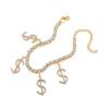 Joyería transfronteriza europea y americana retro nuevo tobillera de strass de dólar playa colgante brillante símbolo USD adornos de pie de moda