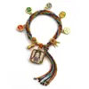 Pulseira do deus da riqueza de cinco vias estilo Xizang oito santos padroeiros cinco mestres Manjushri deus da riqueza amarelo thangka corda tecida à mão pulseira do ano desta vida