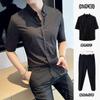 Camisa a Rayas Verano Hombre Nueva Casual Manga Corta Negocios Profesional Traje Formal con Pantalones Traje Elegante Atractivo