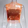 AYJ Amazon Cross-Border Roupa Sexy para Boate Feminina Rede Europeia e Americana Vazada Strass Regata Malha Brilhante Strass Camisola