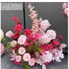 Arreglo floral de piso para boda, decoración de fila de flores rosas, flores de boda, flores artificiales, decoración de pasillo, ambientación, arte floral de escenario T