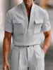 Comercio Exterior Transfronterizo Camisa de Traje Estilo Nuevo Temutk Moda de Verano para Hombre Bolsillo Doble Casual Cuello Campana Manga Corta