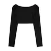 Cuello de Mañana Chica Atractiva Cárdigan Corto Negro Blusa Ropa Exterior Chal Exterior de Verano para Mujer Chaleco Top Tubo Top de Manga Larga Moderno