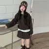 Conjunto de Malha Grossa Estilo Coreano para Meninas - Preguiçoso 2026 Outono Novo Suéter de Gola Redonda Saia Conjunto de Três Peças da Moda
