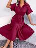 Estilo Ins Foto Real Verano Europeo y Americano Casual Suelto Color Puro Encaje Vestido Camisero Falda Larga Amazon Ropa de Mujer Transfronteriza