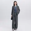 Conjunto de dos piezas de estilo universitario para otoño e invierno, chaqueta de traje profesional de manga larga y pantalones de pierna ancha para mujer, venta al por mayor transfronteriza