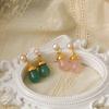 Pendientes colgantes de calcedonia rosa y verde china de moda nacional, pendientes de botón de perla barroca artística vintage