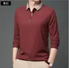 Nueva Camisa Polo de Manga Larga para Hombre de Primavera y Otoño, Casual, Verde, para Hombres de Mediana Edad, Cuello de Tijera, Camiseta Lapp para Hombre