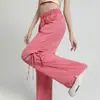 Pantalones de encaje desgastado con cordones para mujer, temporada de otoño, pantalones deportivos rectos irregulares rosas para mujer petite, pantalones anchos holgados adelgazantes para mujer