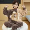 Pijama de niño invierno traje de forro polar de coral con forro de polar engrosado cuello redondo para niños ropa de casa de franela se puede usar afuera