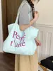 Bolsa Tote de Nylon Casual Popular Estilo Coreano, Bolso de Mano de Moda con Estampado de Letras, Bolso de Hombro de Doble Cara Rayado Moderno para Mujer