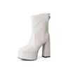 Botas de tacón grueso de tacón alto para mujer hasta la pantorrilla, nuevo estilo otoño e invierno, piel genuina, puntera redonda, slip-on con plataforma y tacón grueso