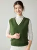Chaleco de punto de cachemira para mujer, cuello en V, corte holgado, perfecto para usar en capas en otoño e invierno, color liso, casual, versátil y se puede usar como capa base o como top independiente