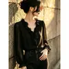 Nova blusa de chiffon de manga longa, estilo francês, decote V afunilado, barra franzida, amarração frontal, cor sólida, para mulheres, coleção de outono 2026