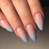 Gradiente Azul Transfronteiriço Amêndoa Armadura Usada à Mão Estilo Suave Unhas Postiças Brancas Peças de Manicure Francesa Removíveis