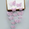 Decoración de mariposa de papel con simulación tridimensional 3D, accesorios de joyería de mariposa hueca tridimensional con textura metálica, pegatinas de pared para el hogar al por mayor