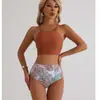 Traje de baño de dos piezas que cubre el vientre Sexy para mujer No es un traje de baño Bikini Europeo y Americano 2024 Estilo Deportivo Estampado Color Sólido Cintura Alta