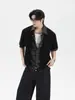 Camisa de Manga Corta a Cuadros Patchwork Falso Dos Piezas Estilo Old Money para Hombre, Cardigan Casual Holgado Vintage
