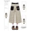 Jeans retro americanos con estampado de leopardo para mujer, diseño de bolsillo de otoño, pantalones rectos cropped holgados de alta costura