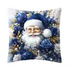 Ambiente Festivo Navideño Azul Papá Noel Muñeco de Nieve Elementos de Regalo Funda de Almohada Impresa Digitalmente Venta al por Mayor
