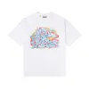 24SS Estampado de Logo de Letras GraffiTi Marca de Nicho de Moda High STreeT Holgado Casual Americano Camiseta de Cuello Redondo de Manga Corta para Hombres y Mujeres