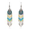 Pendientes vintage con borlas de plumas distintivas para mujer, diseño bohemio turquesa, estilo étnico, modernos.