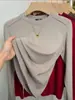 Top de manga larga con cuello redondo y línea de hombros para mujer, temporada de primavera y otoño 2026, estilo coreano, simple, casual, para ir al trabajo, moderno, versátil, camiseta básica