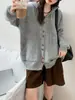 Cardigan de Tricô com Capuz de Botão Único Estilo Novo Primavera 2026 Estilo Coreano Solto Cor Sólida Estilo Preguiçoso Jaqueta Suéter para Mulheres Tendência