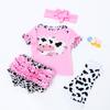 Roupas para boneca bebê de simulação de 22 polegadas, camiseta de manga curta de desenho animado de vaca, conjunto de calça pp, roupas para boneca reborn de 55 cm