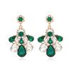Aretes Colgantes de Flor de Cristal Esmeralda Vintage de Lujo Ligero Europeo y Americano Exagerados de Aleación con Diamantes Transfronterizos