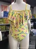 Traje de baño talla grande transfronterizo 2019 para mujer europea y americana, mujer con sobrepeso, con hombros de hoja de loto, traje de baño bikini estampado