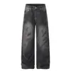 Jeans de Pierna Ancha Desgastados con Salpicaduras de Tinta Estilo Americano para Hombre, Pantalones Casuales Sueltos de Largo Completo, Pantalones Rectos de Nicho, Modernos