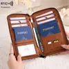 Bolsa de Almacenamiento de Pasaporte RFID Nueva Transfronteriza, Cartera Larga Retro con Cremallera de Gran Capacidad, Bolsa de Pasaporte de Viaje Multifuncional