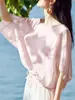 Top Rosa Dopamina de Manga Murciélago Verano 2026 Nuevo Estilo Francés Perezoso Temperamento Artístico Holgado Camisa de Cuello Redondo