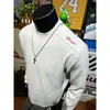 Camiseta Base Bordada Etiqueta Roja para Hombre, Estilo Americano Otoño e Invierno Hombro Normal Manga Larga, Sudadera Gris Cleanfit Cuello Pequeño