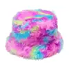 Chapéu de Pescador de Pelúcia Grossa Colorido Arco-Íris Tie-Dye Gradiente Tendência Versátil Outono/Inverno 2026 Chapéu Balde de Pelo Feminino
