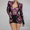 Traje Sexy Negro Brillante de Lentejuelas Europeo y Americano con Abertura Falda de Tres Piezas Cantante Actuación Comercial Atuendo de Escenario Bar Disco