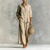 Nuevos Trajes de Mujer de Comercio Exterior 2026 Casual Marca Independiente Ropa de Mujer Amazon Europeo y Americano Algodón Lino Pantalones Anchos Conjunto