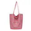 Nueva bolsa de lona de rayas de doble cara para mujer estilo coreano viento perezoso bolsa de mano de gran capacidad para clase y viaje bolsa de lona de mano