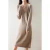 Estilo Coreano Otoño e Invierno 2021 Nuevo Vestido Largo de Punto Holgado con Cuello en V Suéter Básico de Lana Pura para Mujer