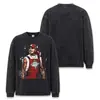 Stewell Marrón Chico Estampado Digital Directo Otoño/Invierno Holgada Hombro Caído Pareja Lavada Camiseta de Manga Larga Ropa de Hombre
