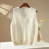 Nuevo Chaleco Cardigan de Punto Cepillado para Mujer con Cuello en V de Lana Cachemira Otoño Invierno Color Sólido Sin Mangas